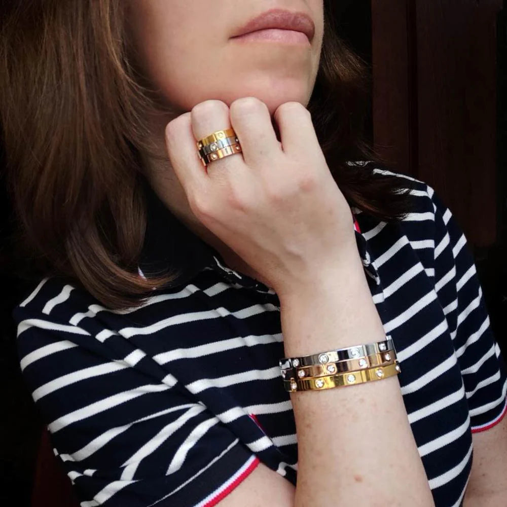 Elevate Your Style with the Luxury Bijoux Stainless Steel Bangle and Ring Set - Perfect for Romantic Occasions!