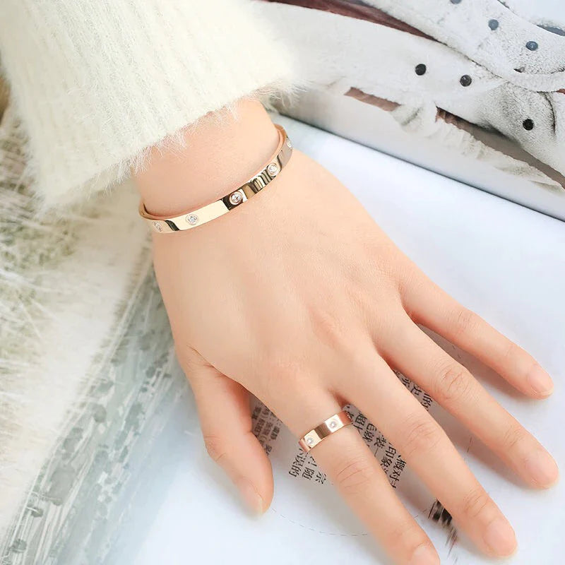 Elevate Your Style with the Luxury Bijoux Stainless Steel Bangle and Ring Set - Perfect for Romantic Occasions!