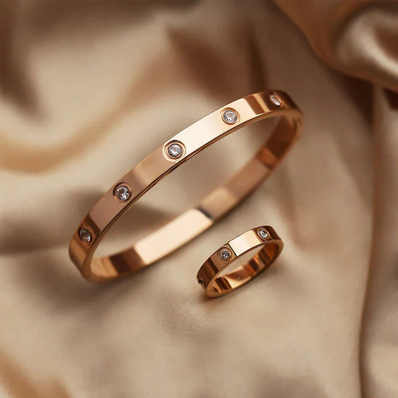 Elevate Your Style with the Luxury Bijoux Stainless Steel Bangle and Ring Set - Perfect for Romantic Occasions!