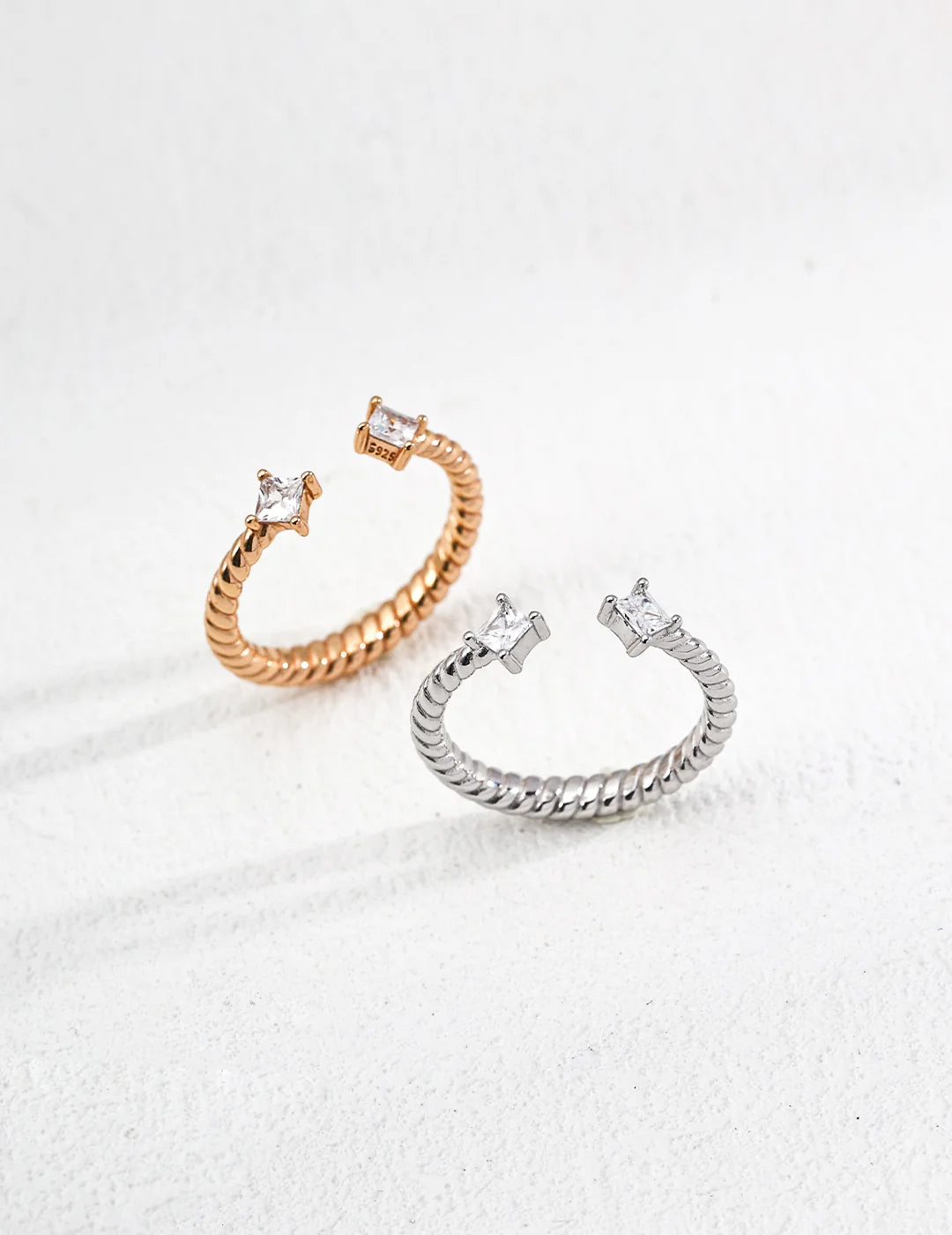 Chic Minimalist Adjustable Zirconia Ring - Elegant Sterling Silver & Gold Vermeil Design